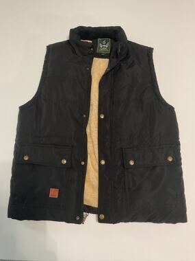 FLYGO Mens Puffer Vest XL Black Sherpa Fleece Lined Snap Zip Western Work Ranch